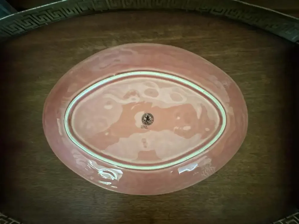 Bordallo Pinheiro Pink Majolica Floral Embossed Oval Platter Made in Portugal